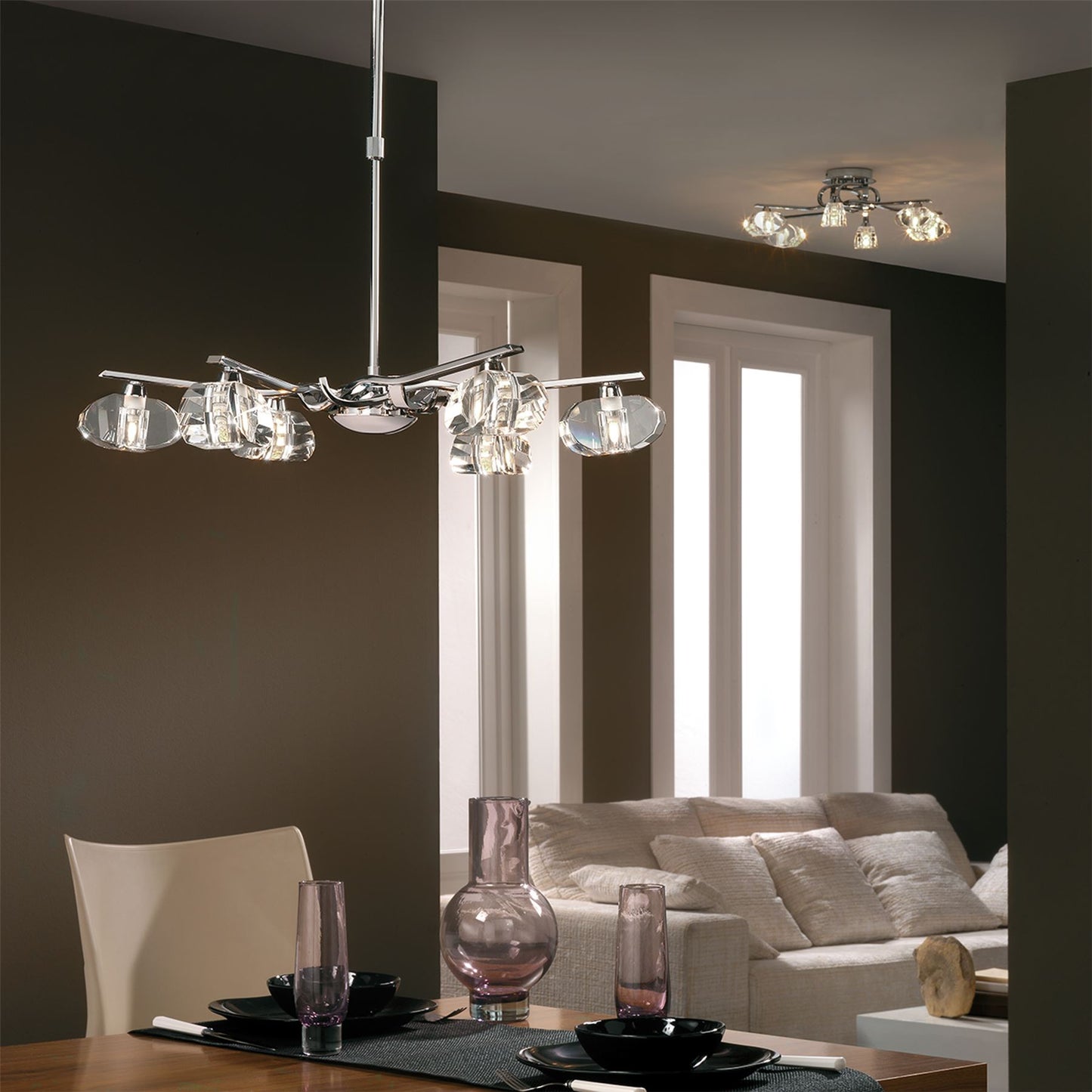 Mantra M0412 Alfa Telescopic Semi Flush Convertible 6 Light G9, Polished Chrome