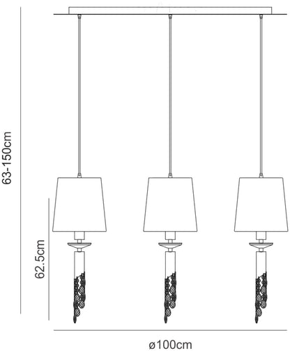 Mantra M3875 Tiffany Linear Pendant 3+3 Light E27+G9 Line, Antique Brass with Soft Bronze Shades & Clear Crystal