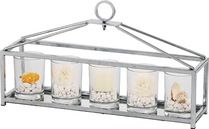Diyas Home (DH) Athena 5 Candle Holder Small Polished Chrome/Clear Glass Art