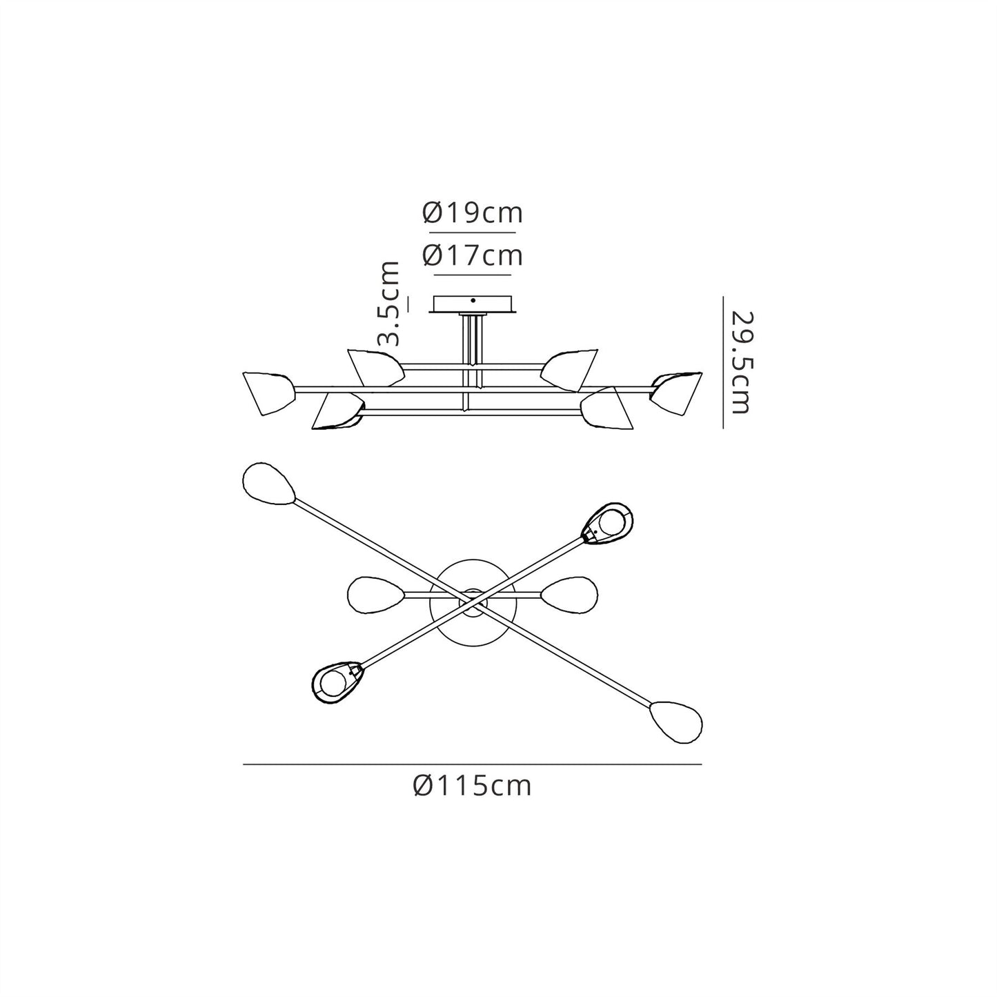 Mantra Capuccina 115cm Large 6 Light Semi Flush, 45W LED, 3000K, 3100lm, White, 3yrs Warranty