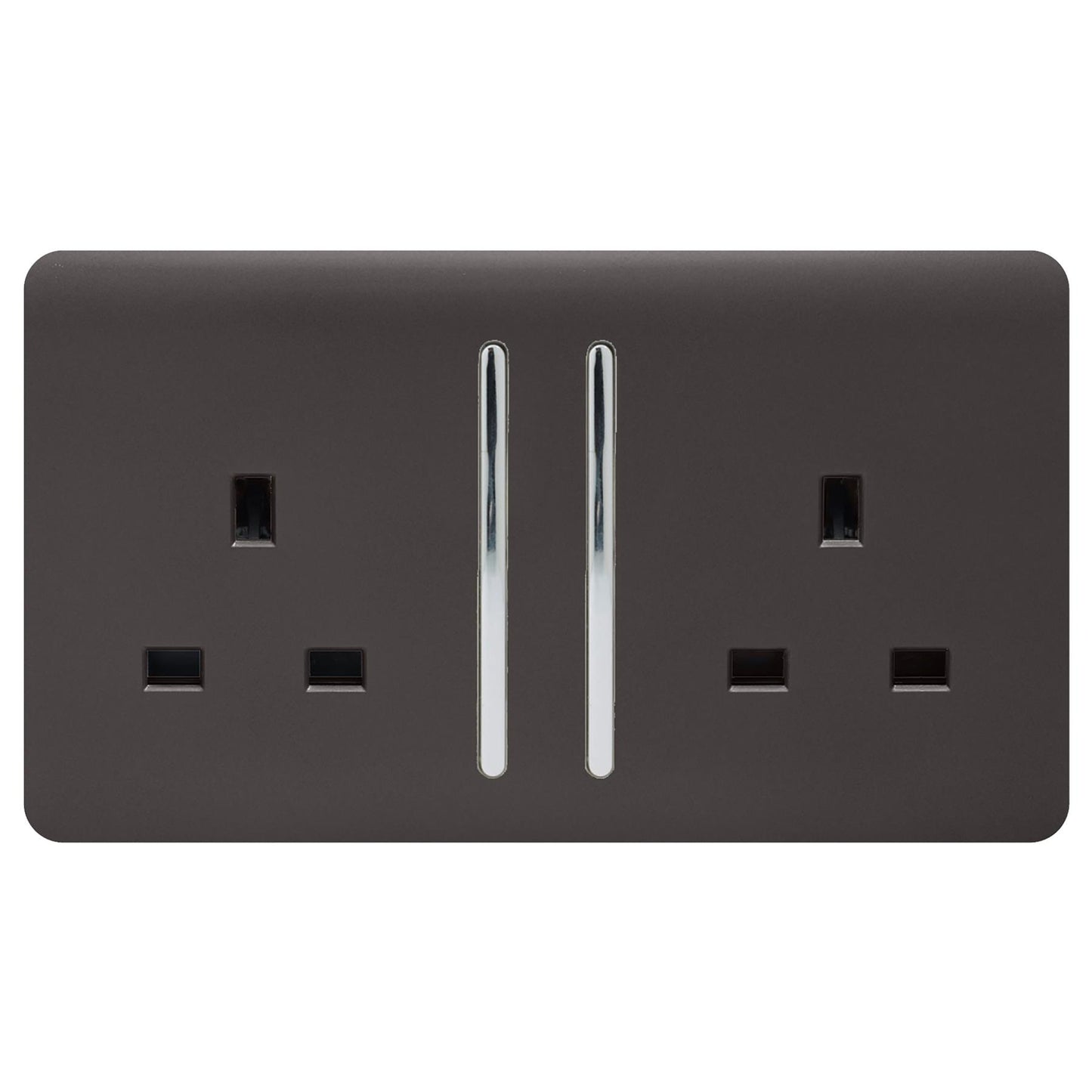 Trendi 2 Gang Artistic Modern Glossy 13 Amp Switched Plug Socket Dark Brown (7 Pack)