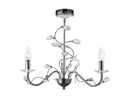 Diyas Willow 50cm  WITHOUT SHADE 3 Light E14 Polished Chrome/Crystal Ceiling Pendant Light Fitting