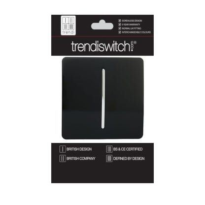 Trendi 1 Gang 2 Way 240V Screwless Artistic Modern Glossy 10 Amp Chrome Rocker Electrical Wall Light Switch in Piano Black (3 pack)