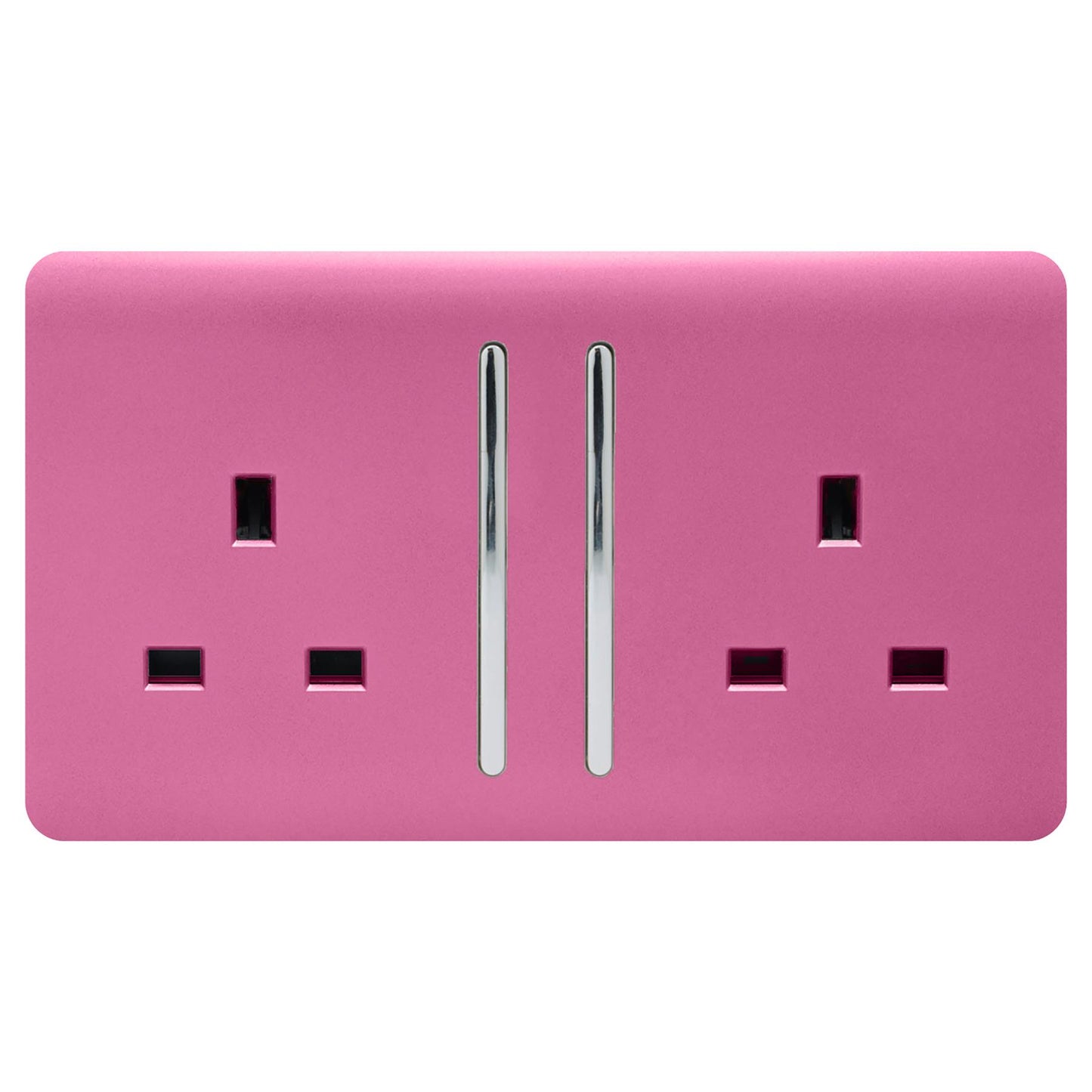 Trendi 2 Gang Artistic Modern Glossy 13 Amp Switched Plug Socket Pink (7 Pack)