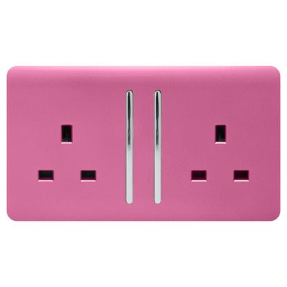 Trendi 2 Gang Artistic Modern Glossy 13 Amp Switched Plug Socket Pink (7 Pack)