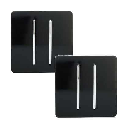 Trendi 2 Gang 2 Way 240V Screwless Artistic Modern Glossy 10 Amp Chrome Rocker Electrical Wall Light Switch in Piano Black (2 pack)