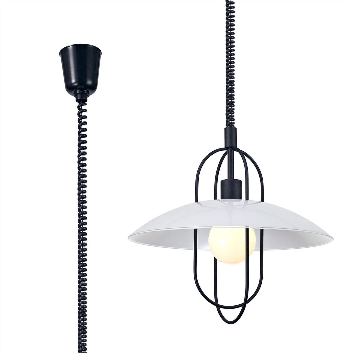 Deco Riva Rise & Fall Pendant 1 Light E27, Matt Black/Opal White Glass Shade