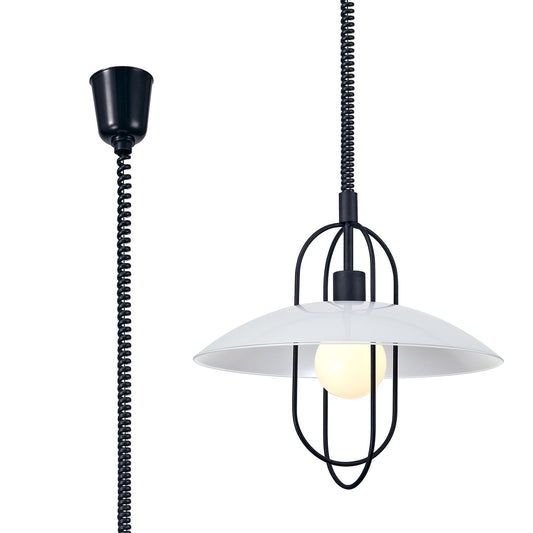 Deco Riva Rise & Fall Pendant 1 Light E27, Matt Black/Opal White Glass Shade