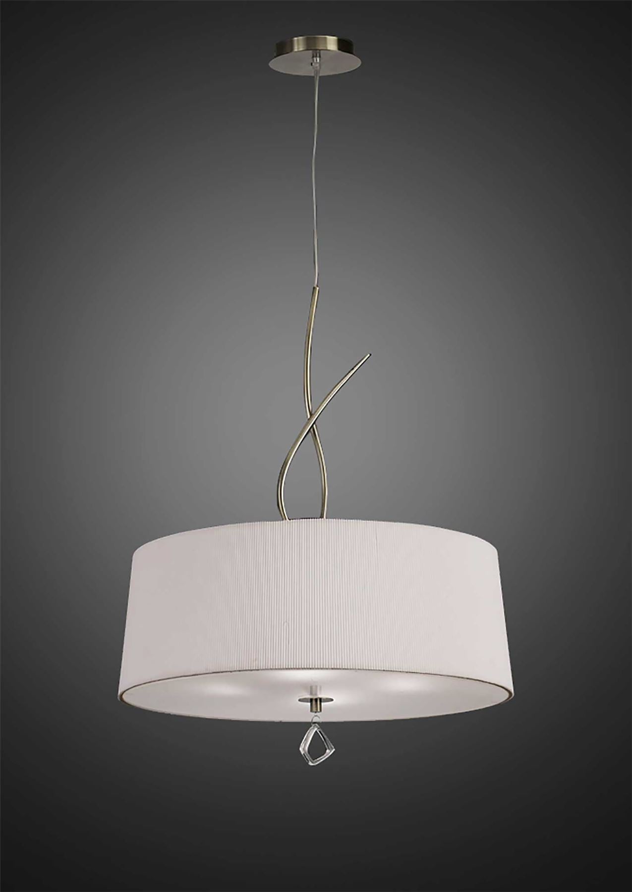 Mantra Mara 55cm Pendant 4 Light E27 Round, Antique Brass with Ivory White Shade