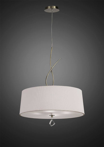 Mantra Mara 55cm Pendant 4 Light E27 Round, Antique Brass with Ivory White Shade