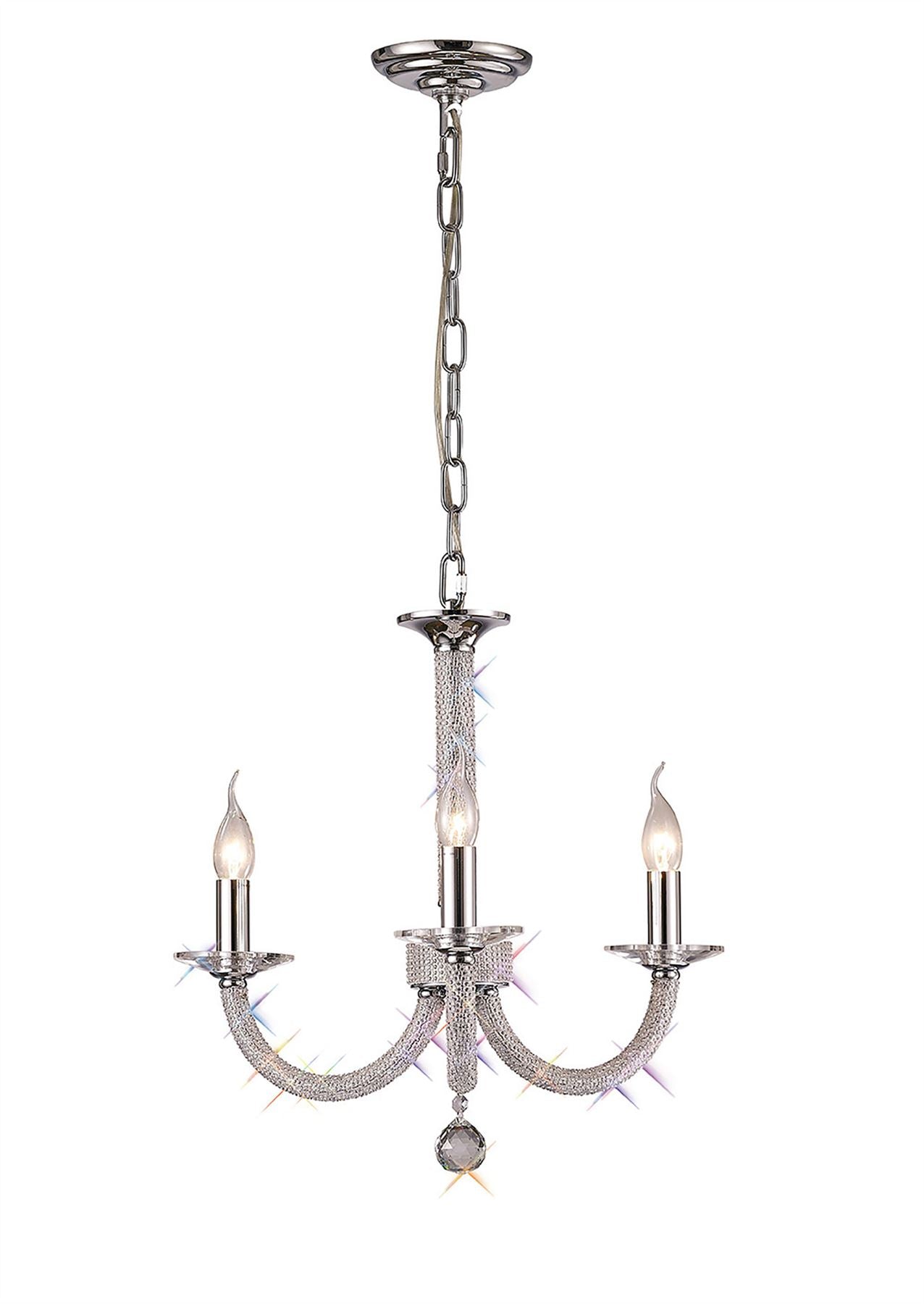 Diyas Elena 52cm  3 Light E14 Polished Chrome/Crystal Ceiling Pendant Light Fitting