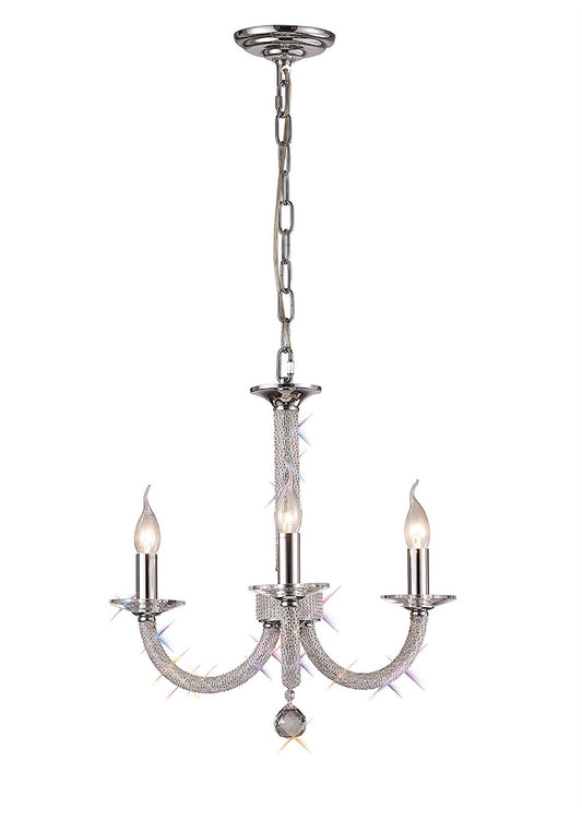 Diyas Elena 52cm  3 Light E14 Polished Chrome/Crystal Ceiling Pendant Light Fitting