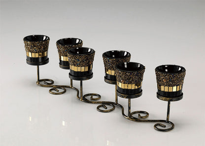 Diyas Home (DH) Mika Mosaic Candle Holder Black/French Gold Mosaic