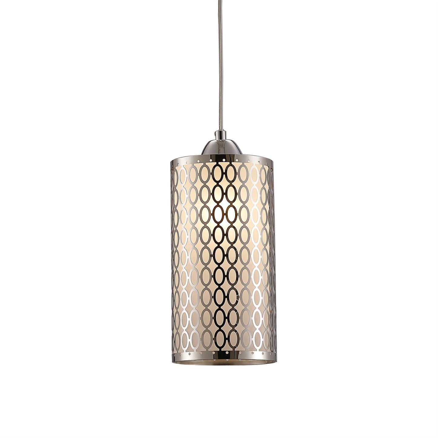 Deco Charon Single Oval Pattern Pendant 1 Light E27 Polished Chrome