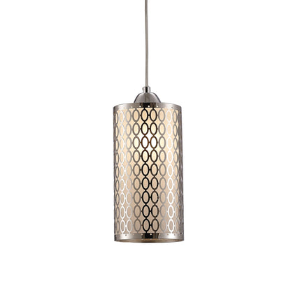 Deco Charon Single Oval Pattern Pendant 1 Light E27 Polished Chrome