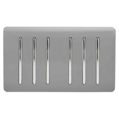 Trendi Artistic Modern Glossy 6 Gang 2 Way Rocker Double Plate Tactile Light Switch Light Grey