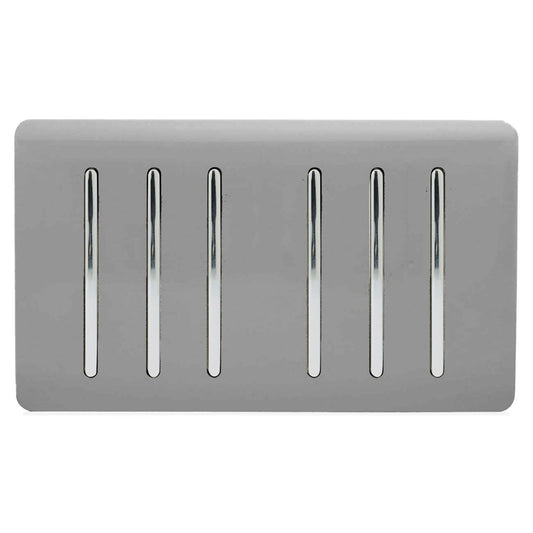 Trendi Artistic Modern Glossy 6 Gang 2 Way Rocker Double Plate Tactile Light Switch Light Grey
