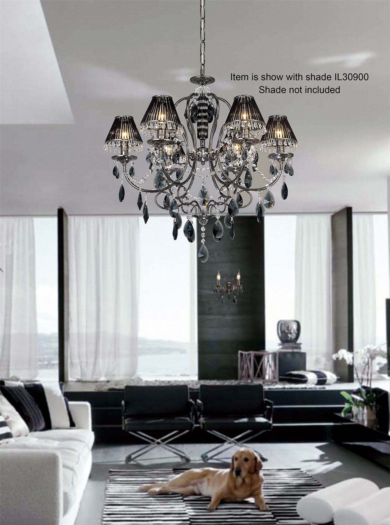 Diyas Luna 77cm Crystal  8 Light E14 Black Chrome/Crystal Ceiling Light Fitting