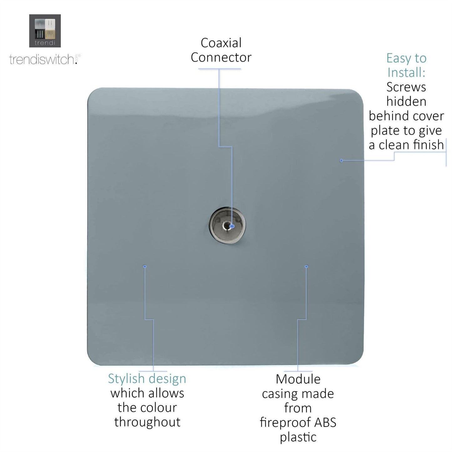 Trendi Artistic Modern Glossy Tactile TV Socket Cool Grey