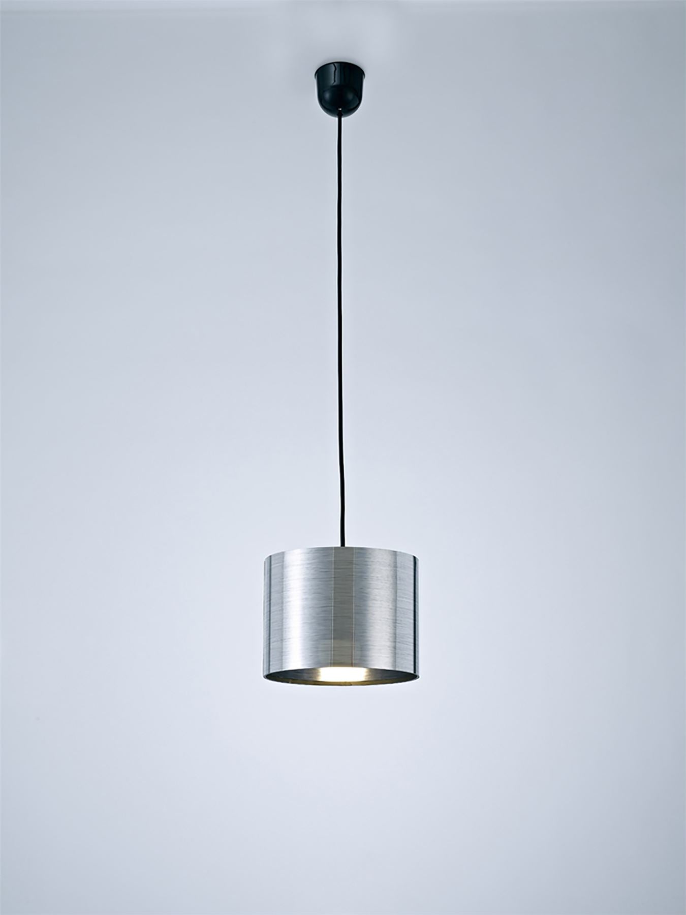 Deco Dako Black Pendant 1 Light E27 with 200 x 150mm Metallic Chrome Finish Cylinder Shade, c/w Ceiling Bracket