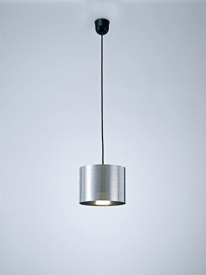 Deco Dako Black Pendant 1 Light E27 with 200 x 150mm Metallic Chrome Finish Cylinder Shade, c/w Ceiling Bracket