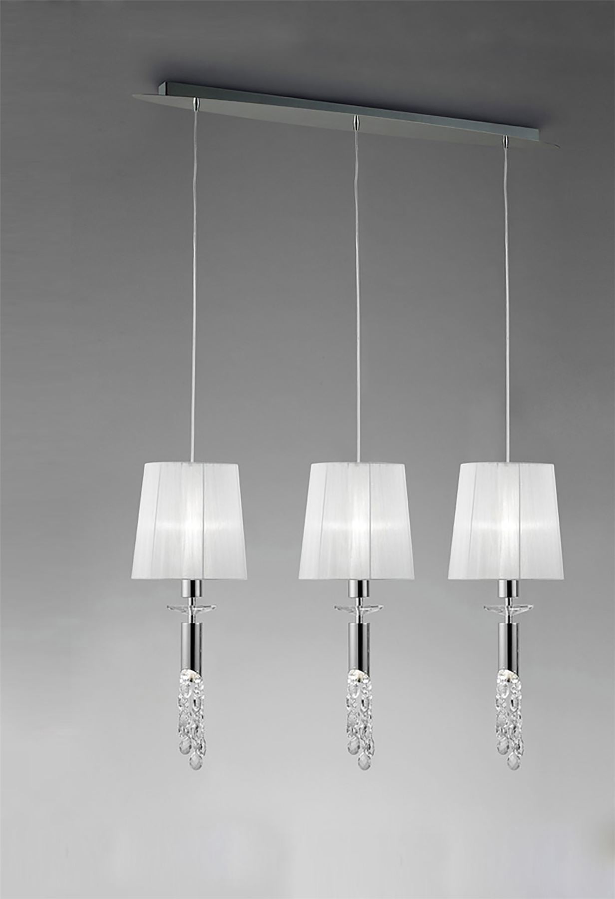 Mantra M3855 Tiffany Linear Pendant 3+3 Light E27+G9 Line, Polished Chrome with White Shades & Clear Crystal