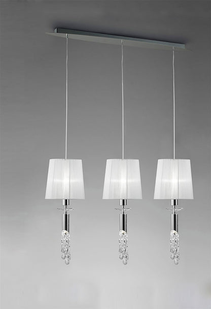 Mantra M3855 Tiffany Linear Pendant 3+3 Light E27+G9 Line, Polished Chrome with White Shades & Clear Crystal