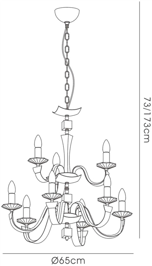 Diyas Nardini 65cm  2 Tier 9 Light E14 Polished Chrome Dark Brown Faux Leather/Crystal Ceiling Pendant Light Fitting