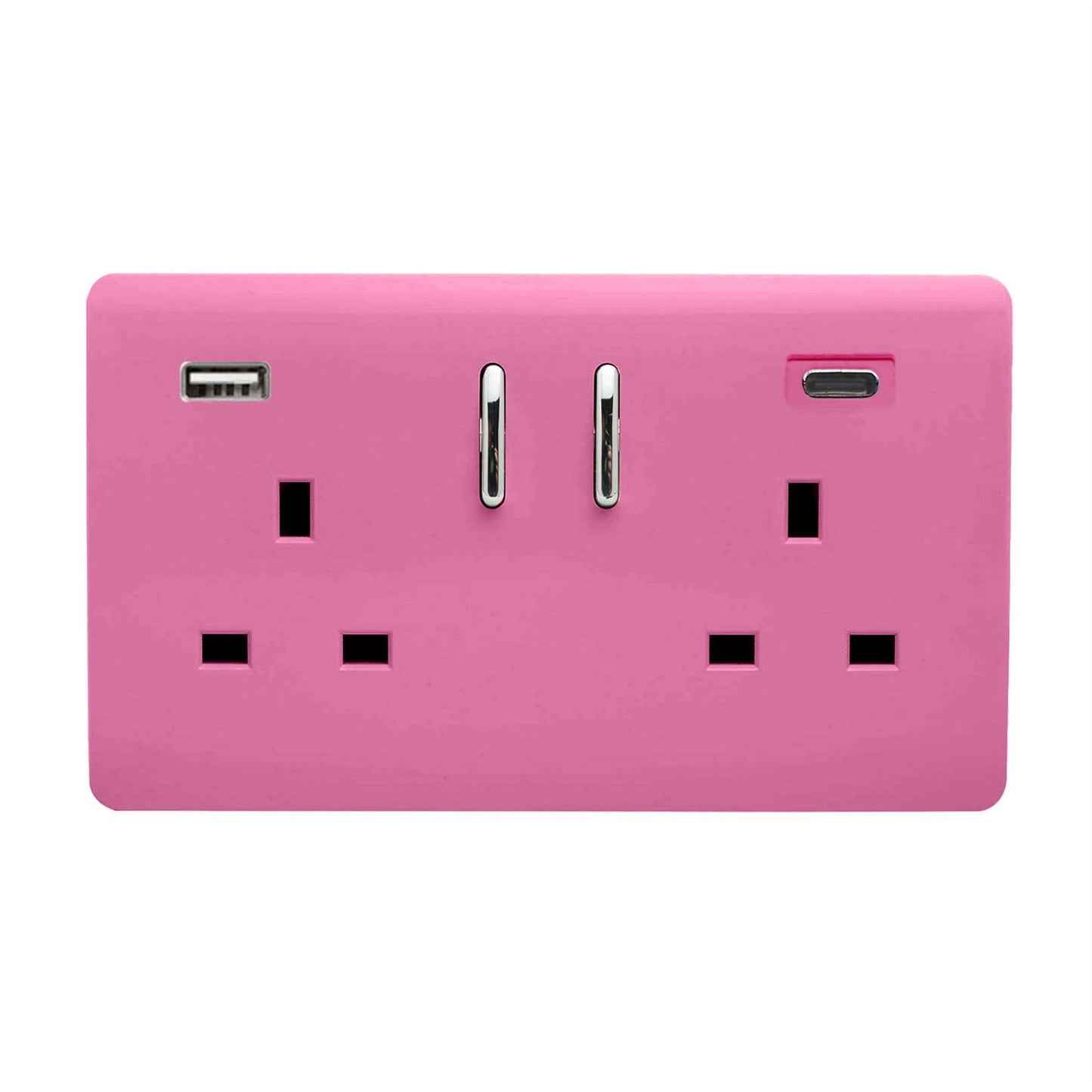 Trendi 2 Gang Artistic Modern Glossy 13 Amp 2 x Type A & C 3100mA USB Switched Plug Socket Candy Pink
