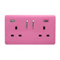 Trendi 2 Gang Artistic Modern Glossy 13 Amp 2 x Type A & C 3100mA USB Switched Plug Socket Candy Pink