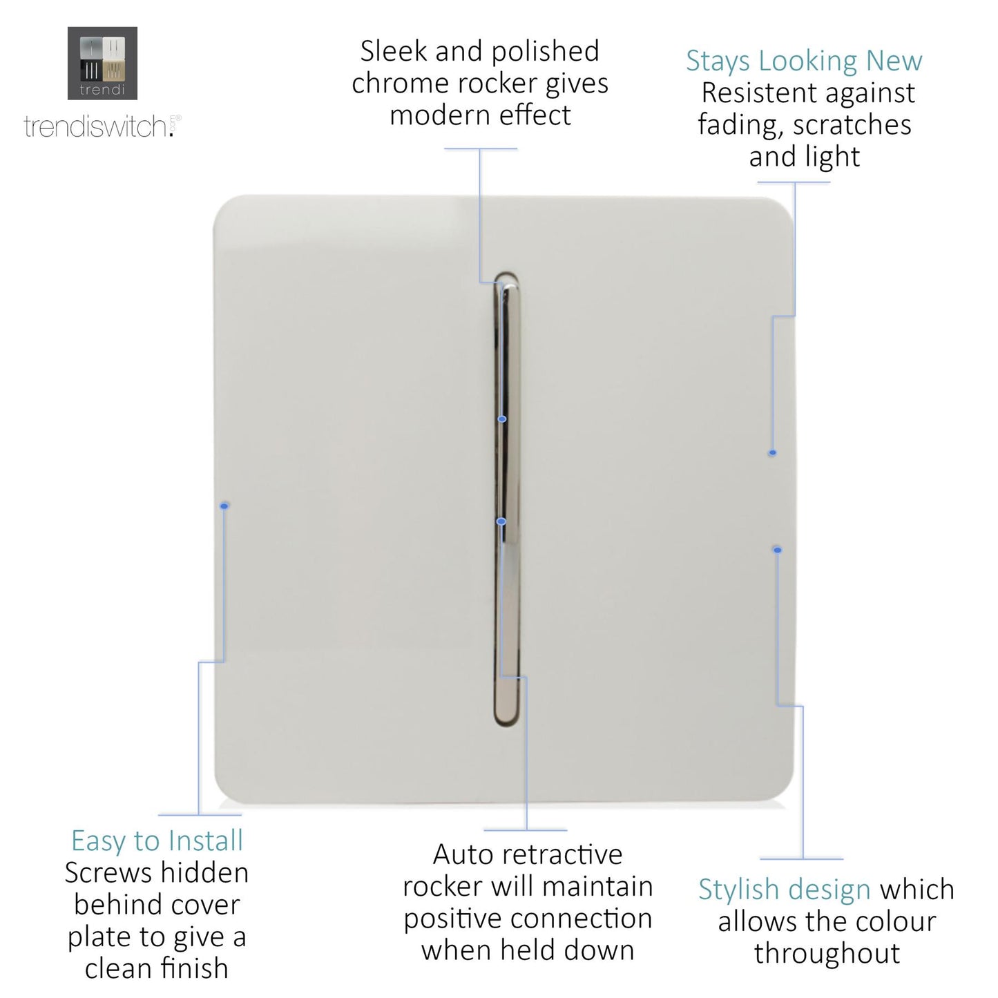 Trendi Artistic Modern Auto Retractive 1 Door Bell Switch in Matt White - ART-DBMWH