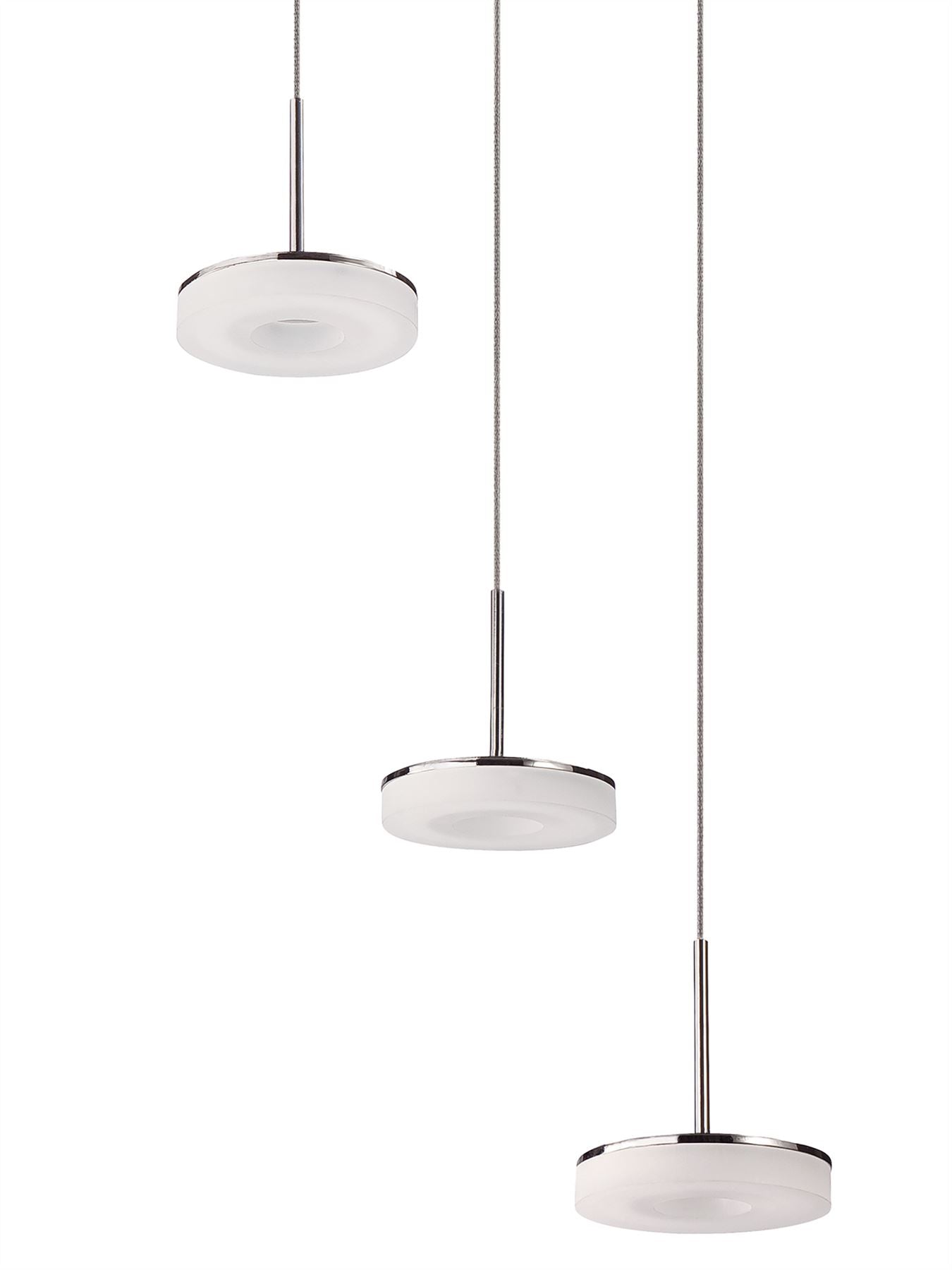 Mantra Fusion Nimbus 27cm 3 Drop Pendant 3 Light 15W LED 3000K, 1350lm, Polished Chrome/Frosted Acrylic, 3yrs Warranty