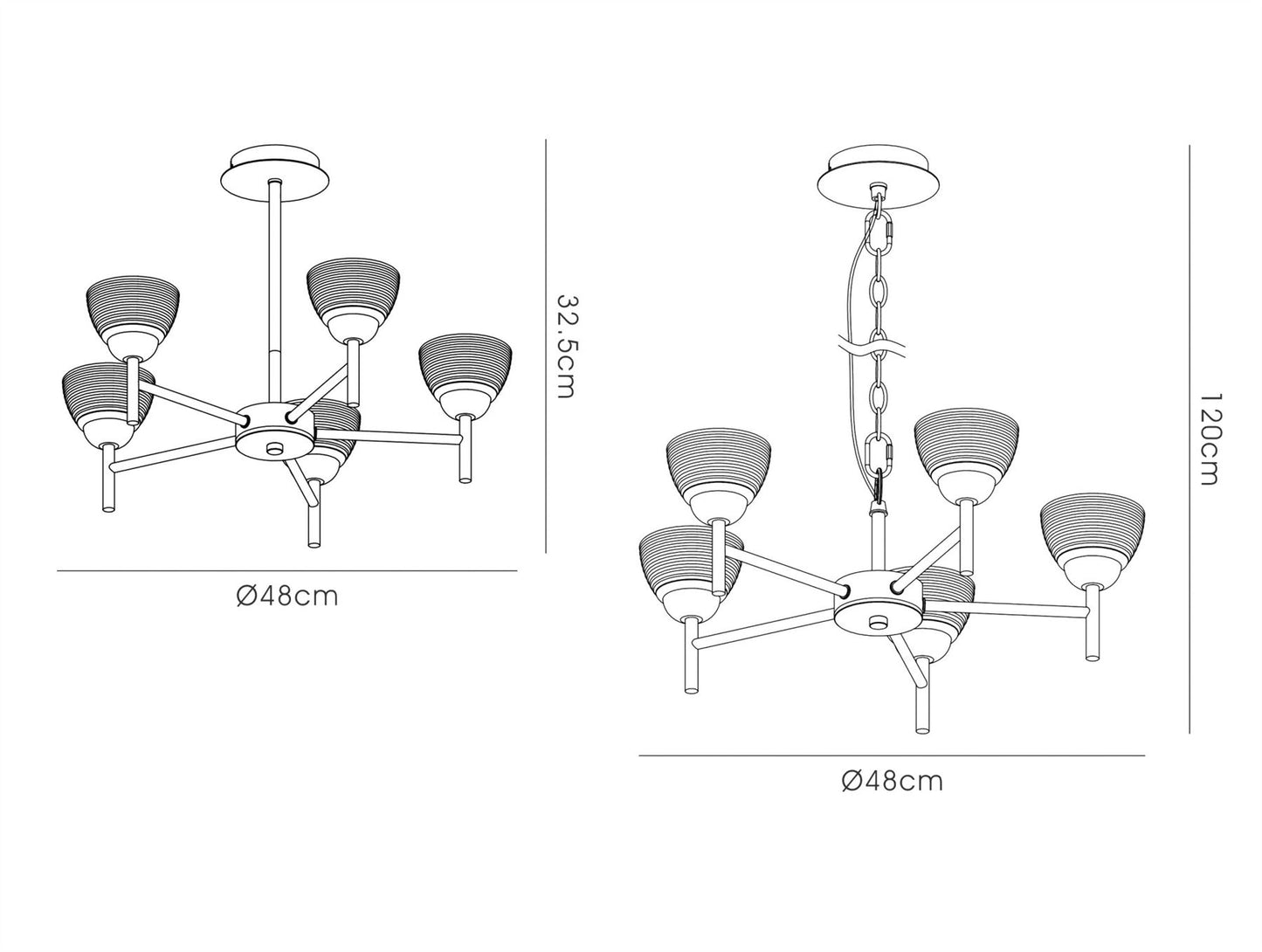 Deco Avalon Ceiling 5 Light G9 Pendant/Semi Ceiling Light, Polished Chrome with Clear Prismatic Glass