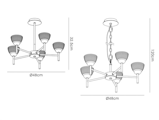 Deco Avalon Ceiling 5 Light G9 Pendant/Semi Ceiling Light, Polished Chrome with Clear Prismatic Glass
