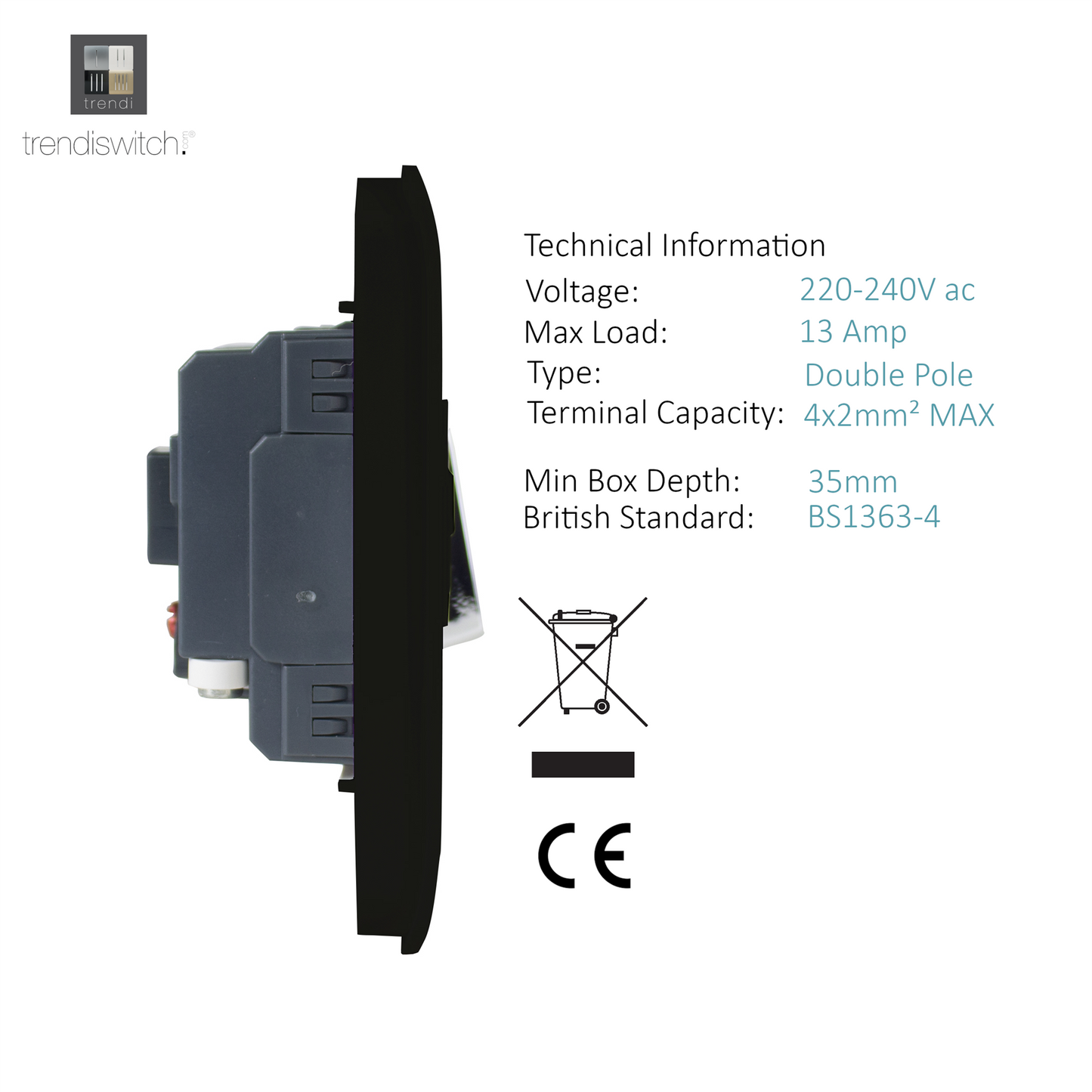 Trendi Artistic Modern Glossy Tactile Fused Spur Switch Black ART-FSBL