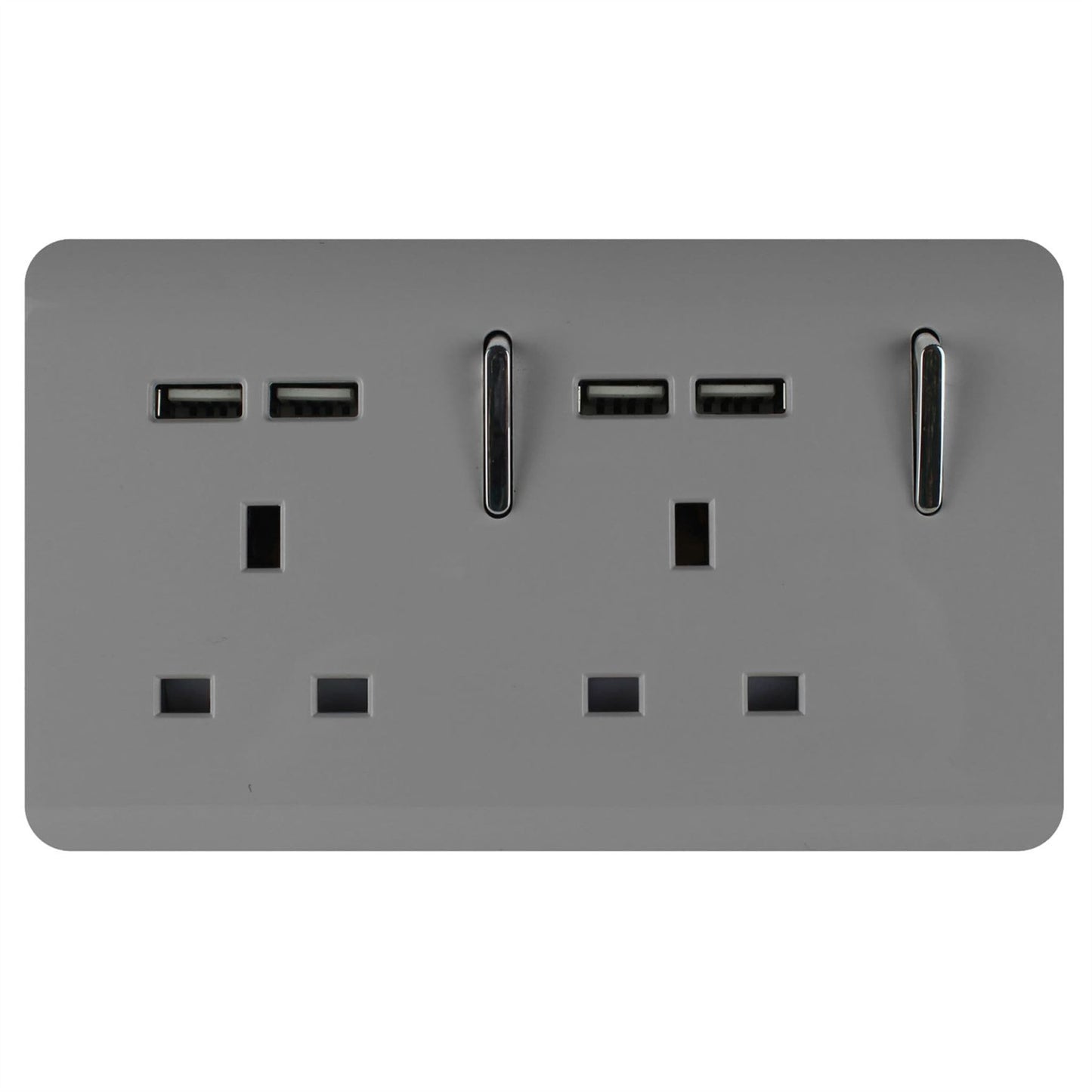 Trendi 2 Gang Artistic Modern Glossy 13 Amp 4x2.1mA USB Switched Tactile Plug Socket Light Grey