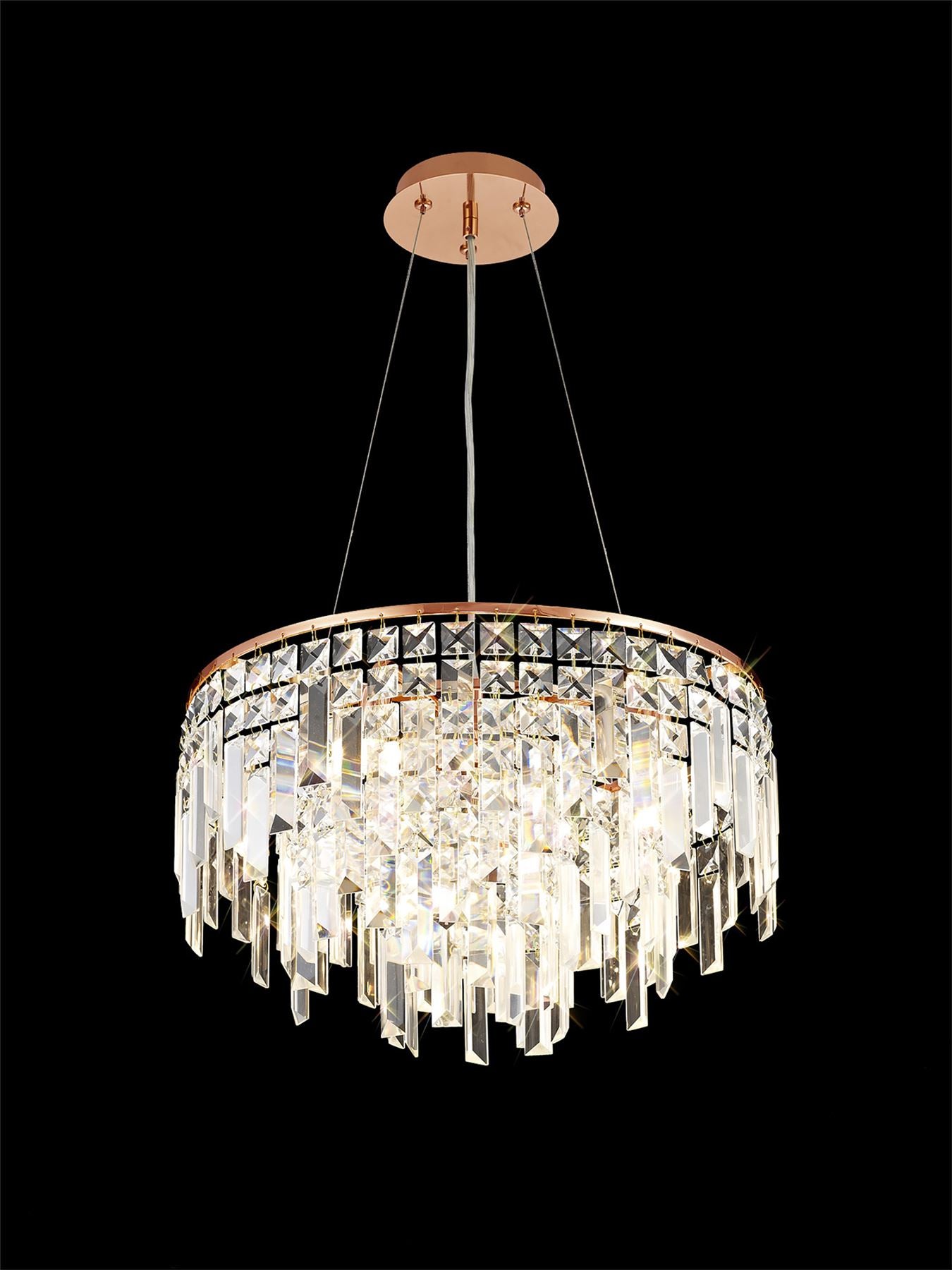Diyas Maddison 42cm  Round 6 Light G9 Rose Gold/Crystal Ceiling Pendant Light Fitting