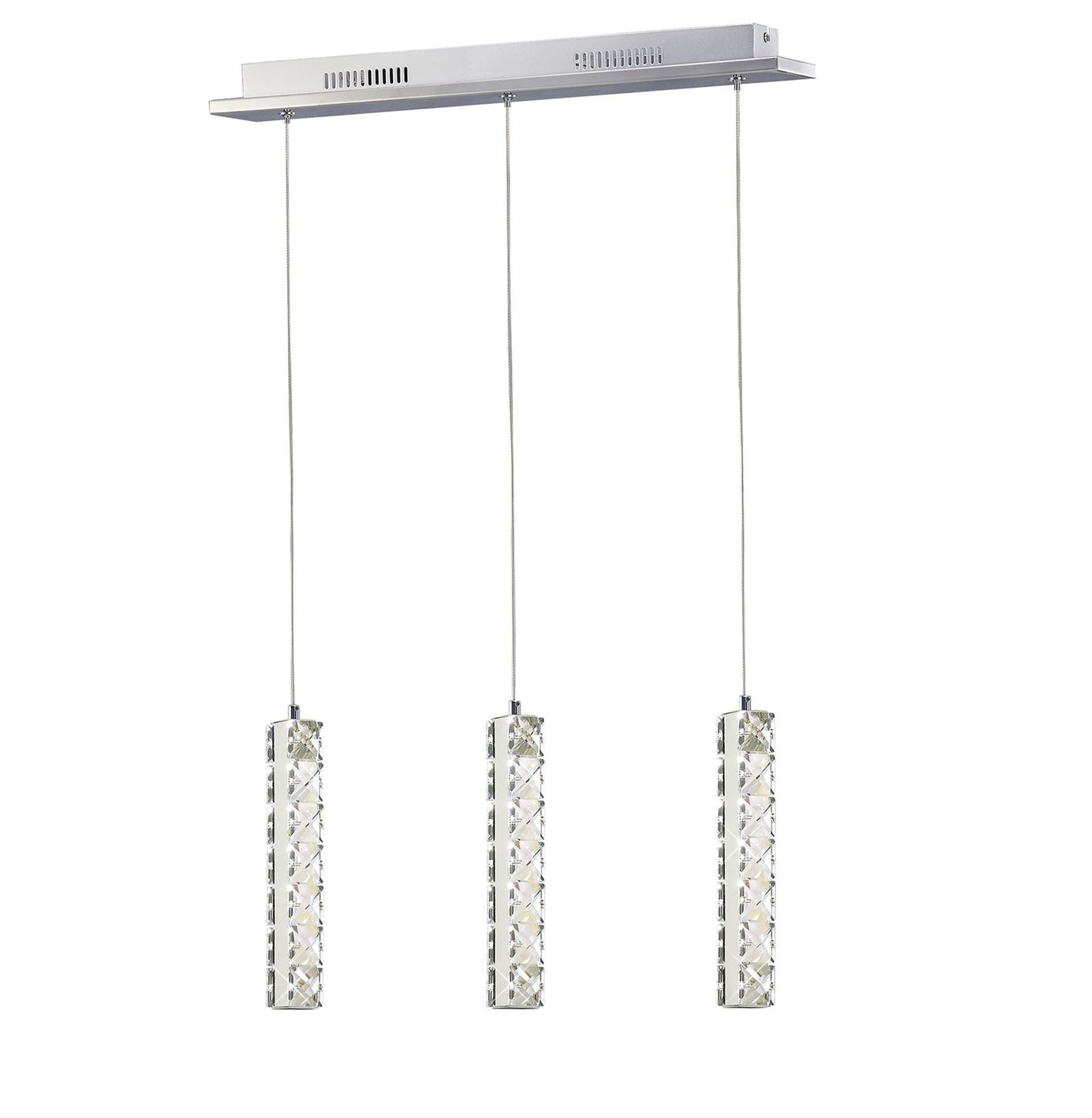 Diyas Galaxy Linear  3 Drop LED 4000K 3 X 3W Polished Chrome, Crystal Ceiling Pendant Light Fitting