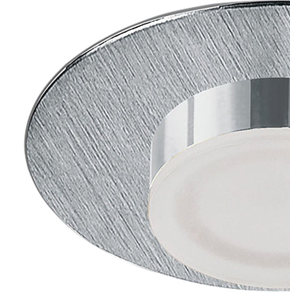 Mantra Fusion Marcel Recessed Down Light 4W LED Round 3000K IP44, 360lm, Satin Aluminium/Frosted Acrylic/Chrome, Cut Out: 70mm, Driver Included, 3yrs Warranty