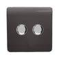 Trendi 2 Gang 2 Way 240V 100w LED Dimmer Screwless Raised Front Plate Plastic Artistic Modern Glossy 10 Amp Chrome Single Electrical Wall Light Switch in Mocha Brown - ART-2LDMDB