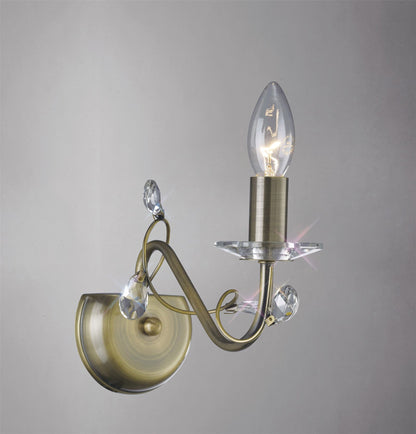 Diyas Willow Wall Light WITHOUT SHADE 1 Light E14 Antique Brass/Crystal