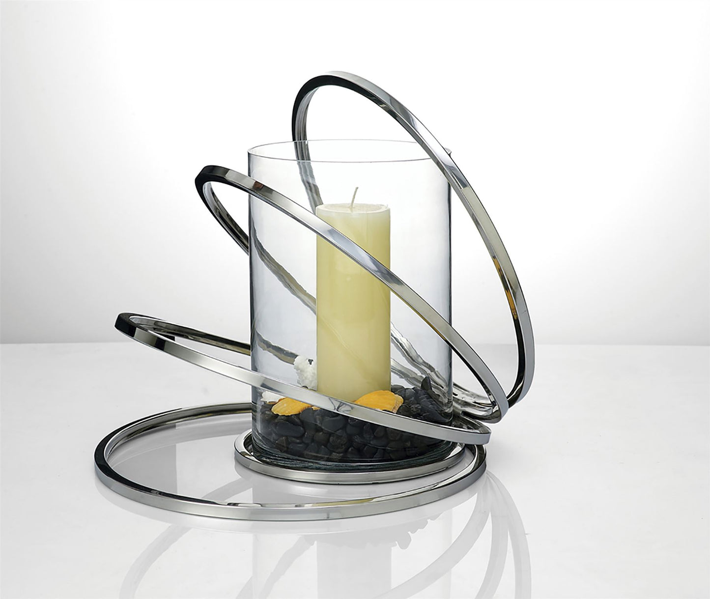 Diyas Home (DH) Oreo Candle Holder 4 Ring Large Polished Chrome/Clear Glass Art