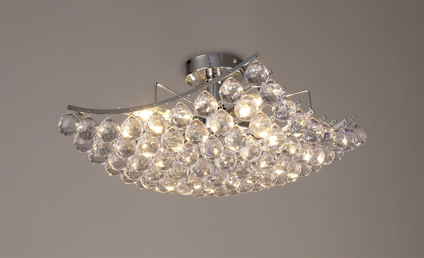 Deco Rayne Flush Square Square Ceiling Lamp with Acrylic Spheres, 4 Light E14 Polished Chrome Finish