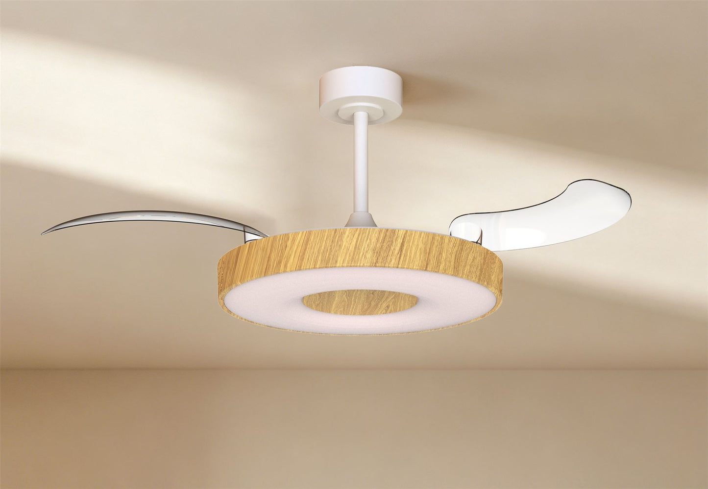 Coin Fan M 49cm 40W LED Dimmable Ceiling With Built-In 30W DC Fan, 3000-5000K Remote, APP, Alexa & Google Voice Control, 6400lm, Wood/White