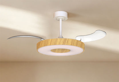Coin Fan M 49cm 40W LED Dimmable Ceiling With Built-In 30W DC Fan, 3000-5000K Remote, APP, Alexa & Google Voice Control, 6400lm, Wood/White