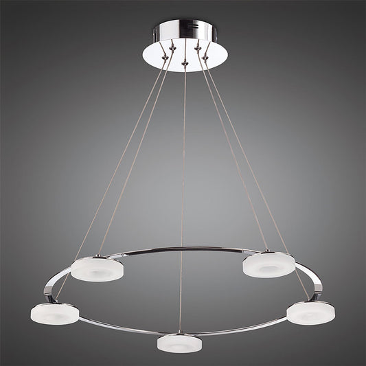 Mantra Fusion Nimbus 60cm Pendant 5 Light 25W LED 3000K, 2200lm, Polished Chrome/Frosted Acrylic, 3yrs Warranty