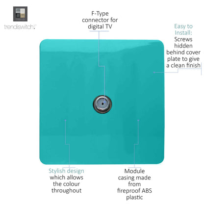 Trendi 1 Gang Artistic Modern Glossy Screwless Television Satellite Socket Bright Teal