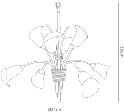 Diyas Ancona 61cm  8 Light G9 Satin French Gold/Frosted Glass Ceiling Pendant Light Fitting