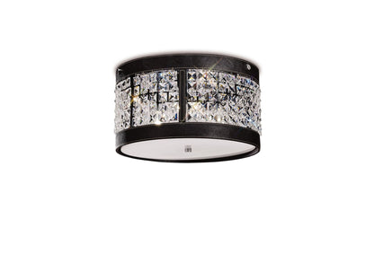 Diyas Celsa 35cm Flush  3 Light E14 Polished Chrome/Dark Brown Faux Leather/Crystal Ceiling Light Fitting