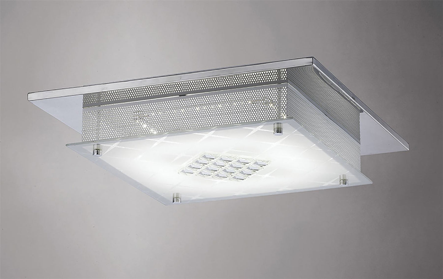 Diyas Ines Square Flush  75 X 0.72W LED 3600K Polished Chrome/Crystal, 3yrs Warranty Crystal Ceiling Light Fitting